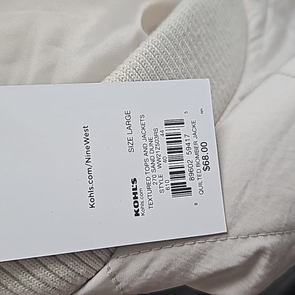 Nine West Quilted Bomber Jacket, Sand Dune, Size L - Picture 8 of 8